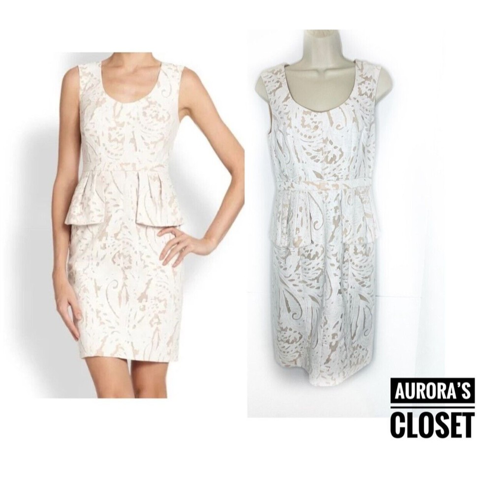 BCBG Max Azria 4 White Etna Lace Peplum Dress Nude Lining $467